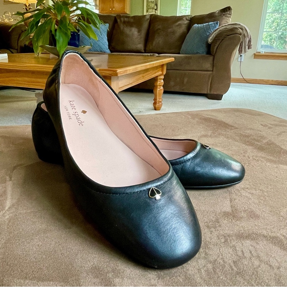 AUTHENTIC KATE SPADE KEATON BLACK LEATHER BALLET FLATS SIZE 7B